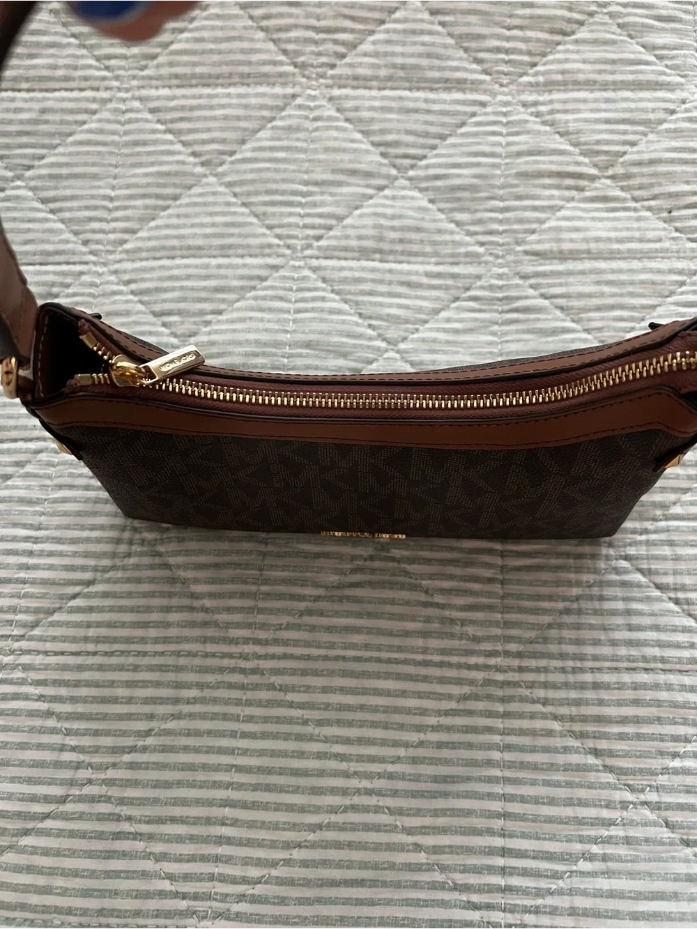 Michael Kors Dark Brown Monogram Shoulder Bag with Gold Hardware